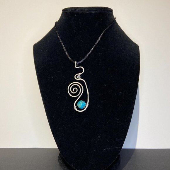 Truly Unique Hammered Stainless Steel Pendant w Blue Dyed Imperial Jasper Bead - Picture 5 of 6